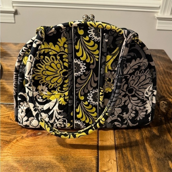 Lovely Vera Bradley Eloise Kiss lock RETIRED satchel black/yellow/tan/white - Picture 12 of 13